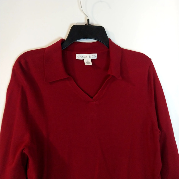 Chaus & Co Womens Sweater Large Wine V- Neck Knit Cottagecore Preppy / #3146 - Picture 2 of 5